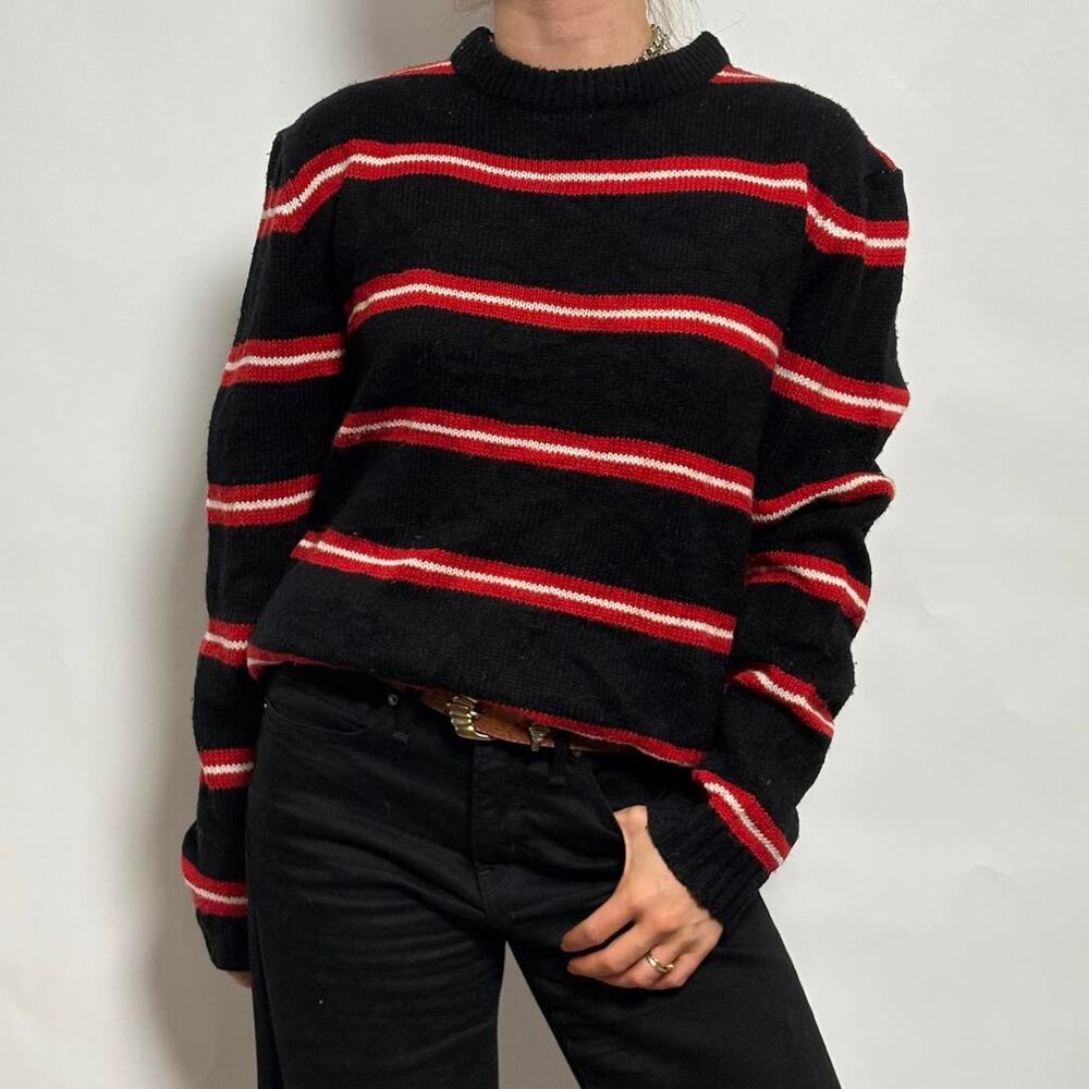 Vintage INC Black, Red and White Striped Rugby Sweater- XL